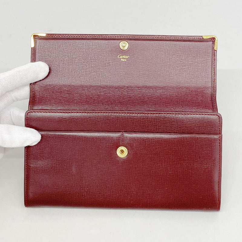【6fa1466】カルティエ 長財布 マスト レザー ボルドー ゴールド金具【中古】レディース