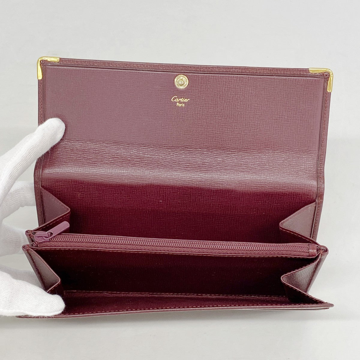 【6fa1466】カルティエ 長財布 マスト レザー ボルドー ゴールド金具【中古】レディース