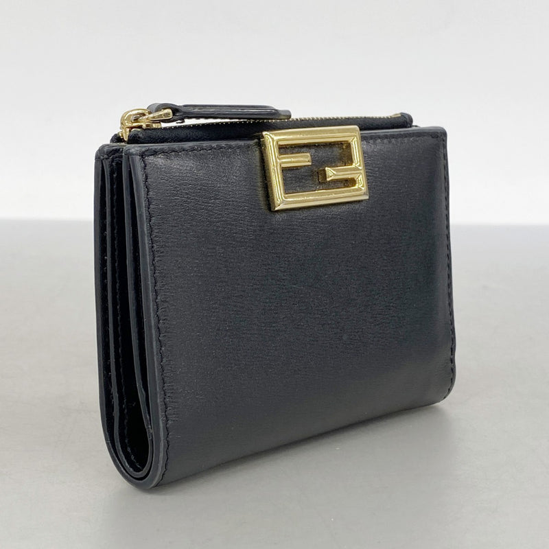 【6fa1467】フェンディ 財布 レザー ブラック ゴールド金具【中古】レディース