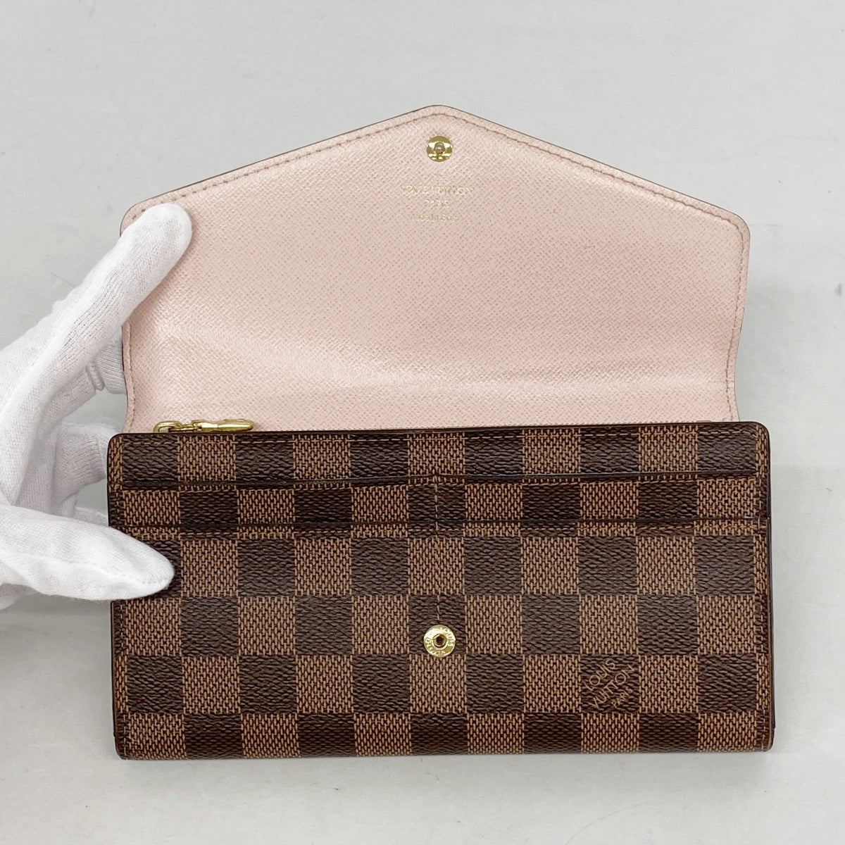 【6fa1488】ルイヴィトン 長財布 ダミエ ポルトフォイユサラ N60114 エベヌ ローズバレリーヌ【中古】レディース