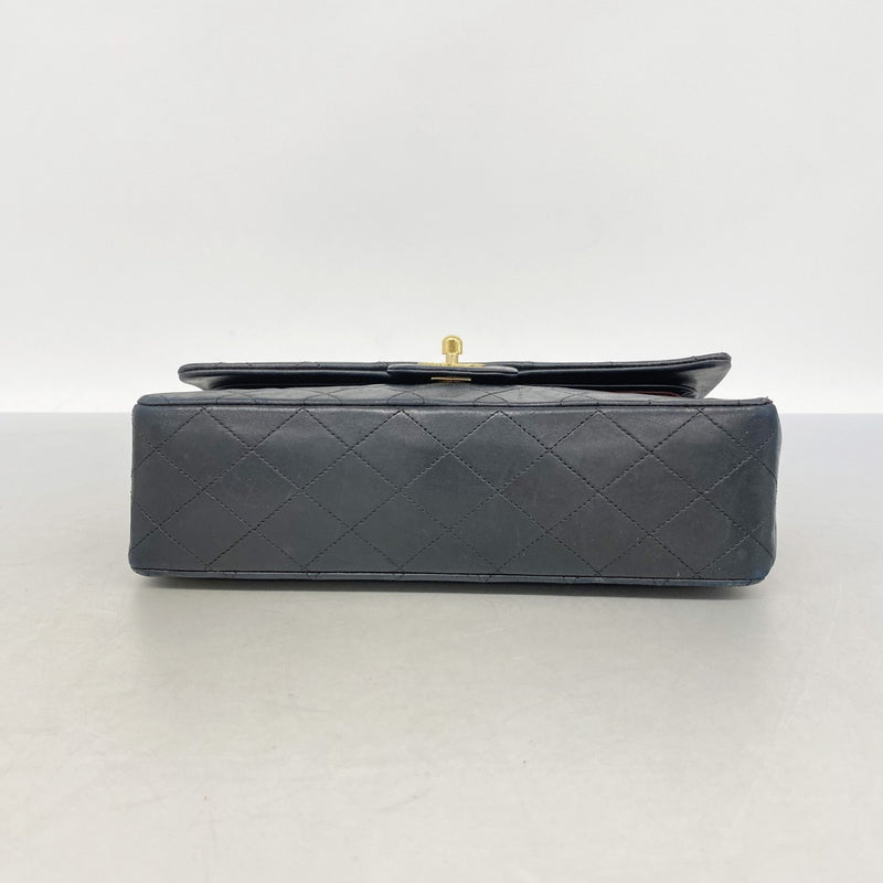【6fa1493】シャネル ショルダーバッグ マトラッセ Wフラップ Wチェーン ラムスキン ブラック ゴールド金具【中古】レディース
