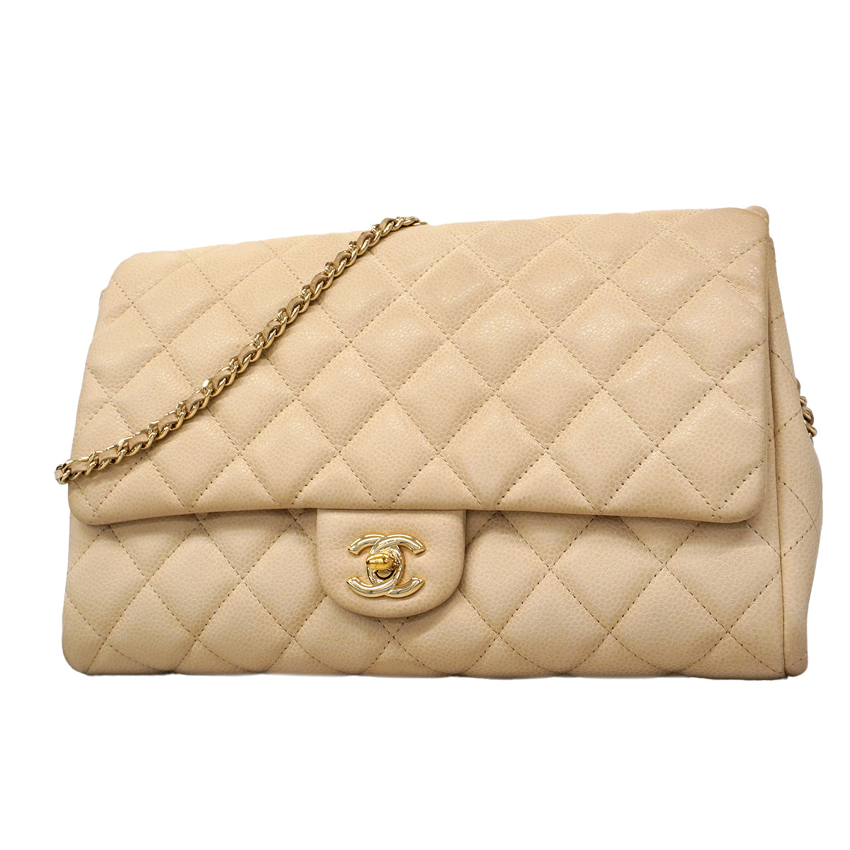 【6fa1504】シャネル ショルダーバッグ マトラッセ チェーンショルダー キャビアスキン アイボリー シャンパンゴールド金具【中古】レディース