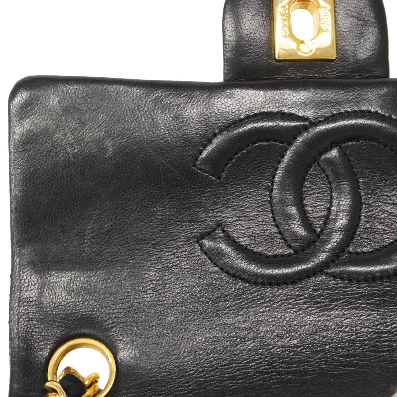 【6fa1505】シャネル ショルダーバッグ ミニマトラッセ チェーンショルダー ラムスキン ブラック ゴールド金具【中古】レディース