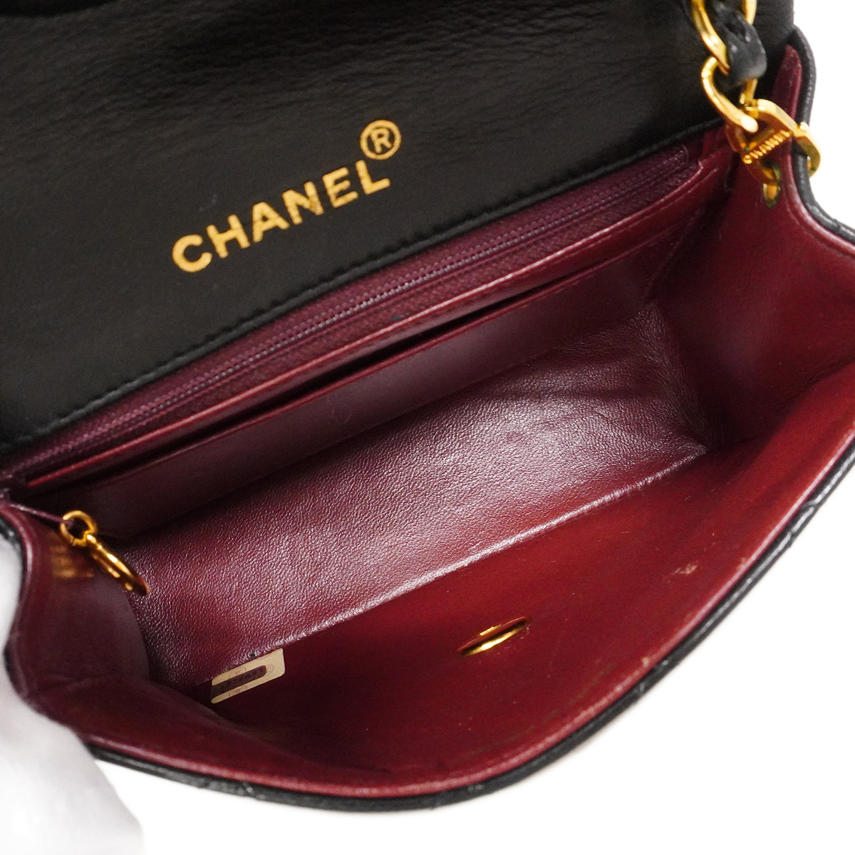 【6fa1505】シャネル ショルダーバッグ ミニマトラッセ チェーンショルダー ラムスキン ブラック ゴールド金具【中古】レディース