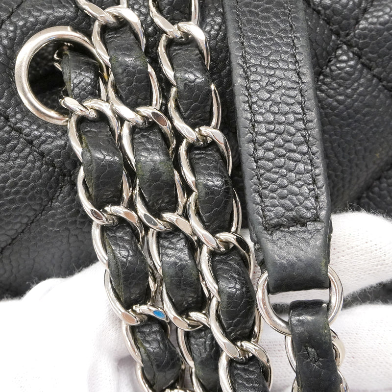 【6fa1509】シャネル ショルダーバッグ マトラッセ Wチェーン キャビアスキン ブラック シルバー金具【中古】レディース