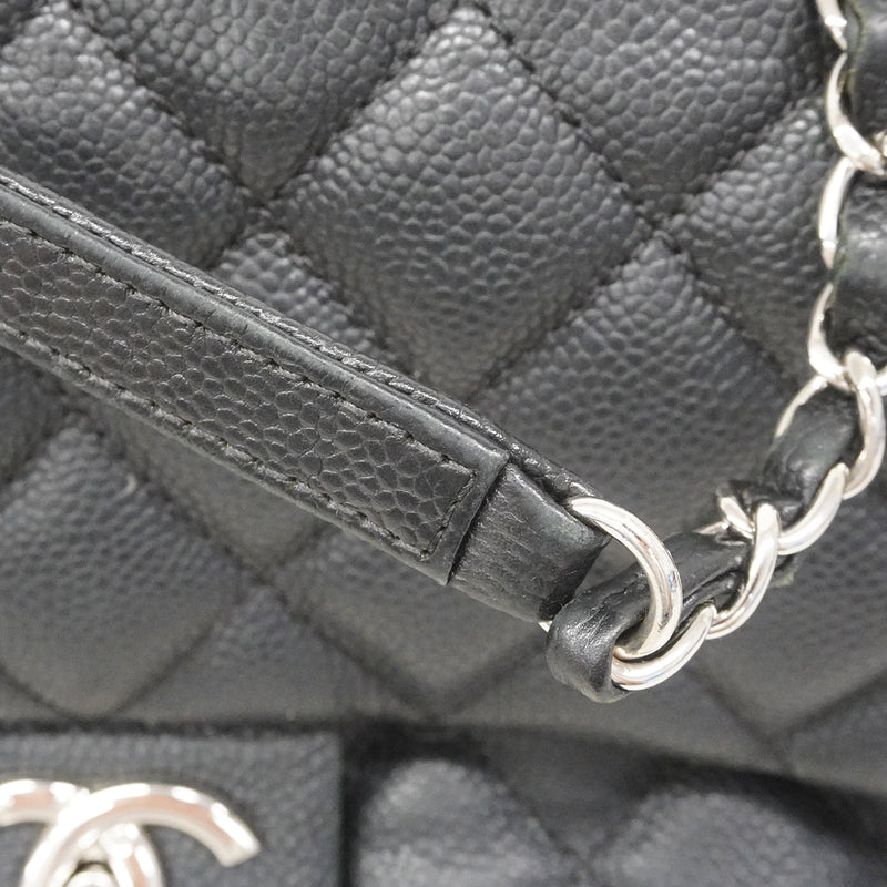 【6fa1509】シャネル ショルダーバッグ マトラッセ Wチェーン キャビアスキン ブラック シルバー金具【中古】レディース