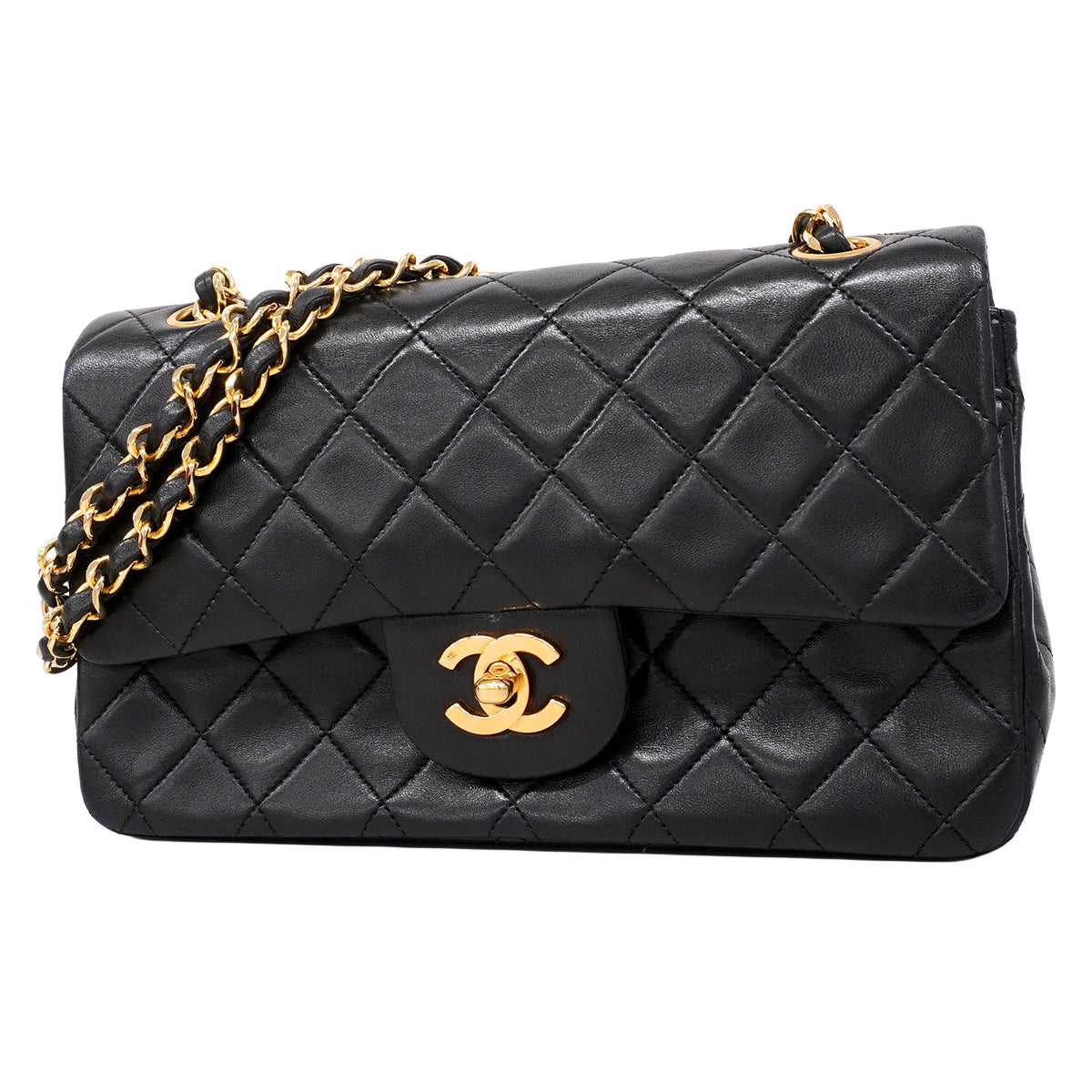 【6fa1535】シャネル ショルダーバッグ マトラッセ Wフラップ Wチェーン ラムスキン ブラック ゴールド金具【中古】レディース