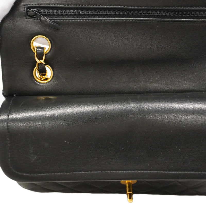 【6fa1542-h】シャネル ショルダーバッグ マトラッセ Wフラップ Wチェーン ラムスキン ブラック ゴールド金具【中古】レディース
