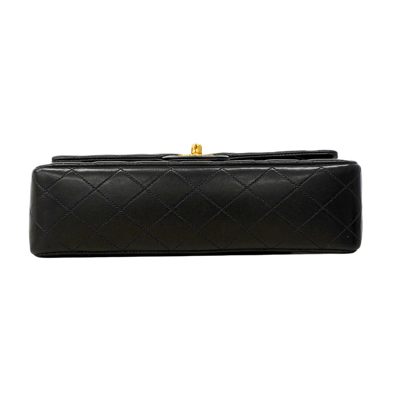【6fa1542-h】シャネル ショルダーバッグ マトラッセ Wフラップ Wチェーン ラムスキン ブラック ゴールド金具【中古】レディース