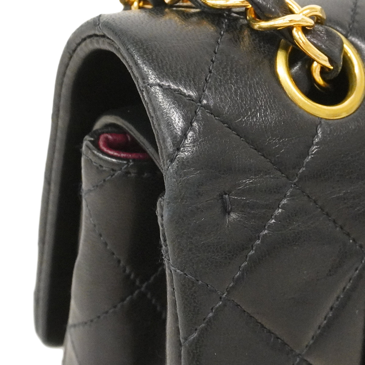 【6fa1542-h】シャネル ショルダーバッグ マトラッセ Wフラップ Wチェーン ラムスキン ブラック ゴールド金具【中古】レディース
