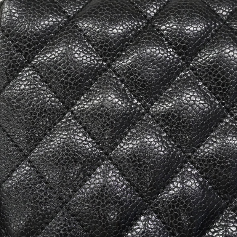 【6fa1546】 ショルダーバッグ マトラッセ チェーンショルダー イーストウエスト キャビアスキン ブラック シルバー金具【中古】レディース