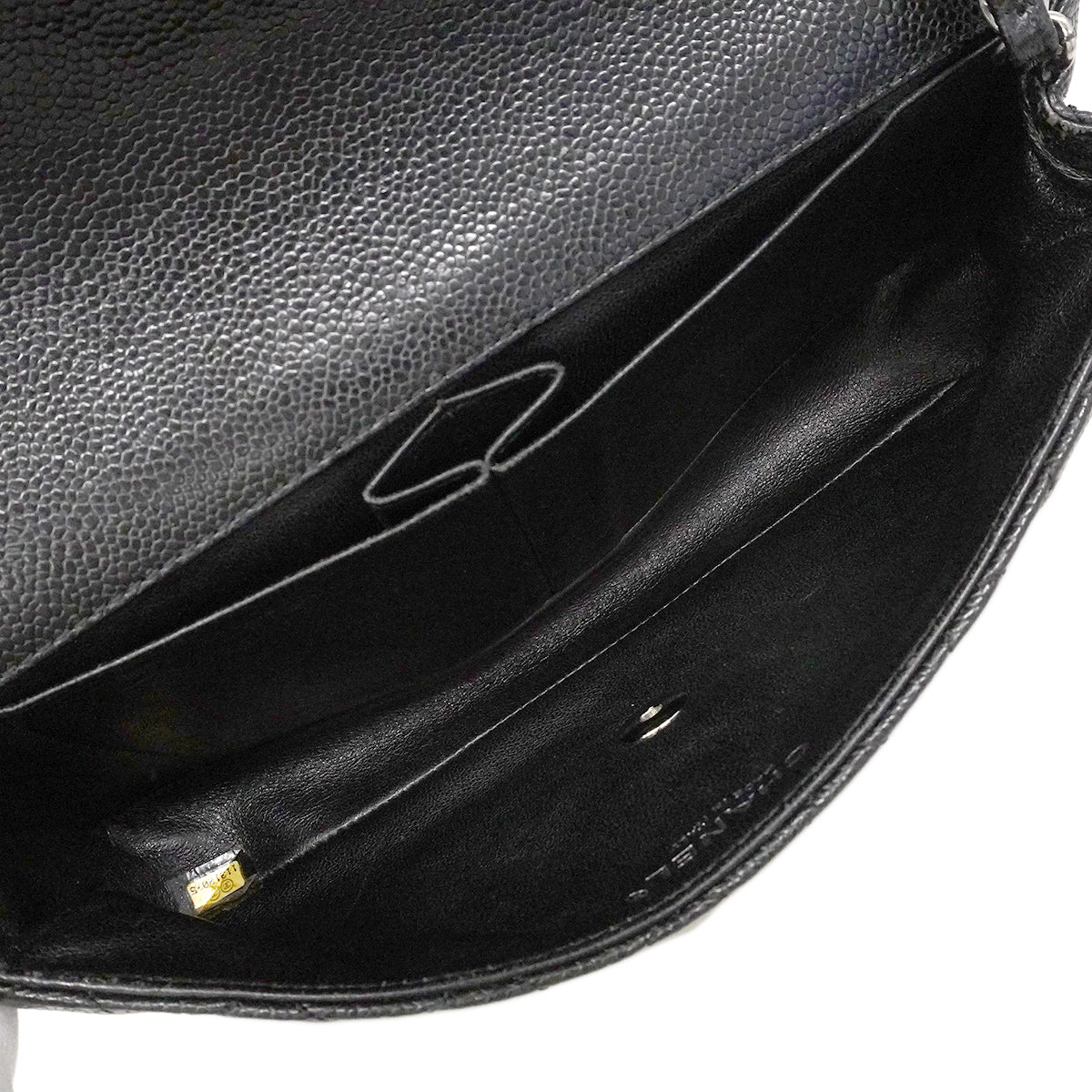 【6fa1546】 ショルダーバッグ マトラッセ チェーンショルダー イーストウエスト キャビアスキン ブラック シルバー金具【中古】レディース