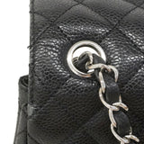 【6fa1546】 ショルダーバッグ マトラッセ チェーンショルダー イーストウエスト キャビアスキン ブラック シルバー金具【中古】レディース