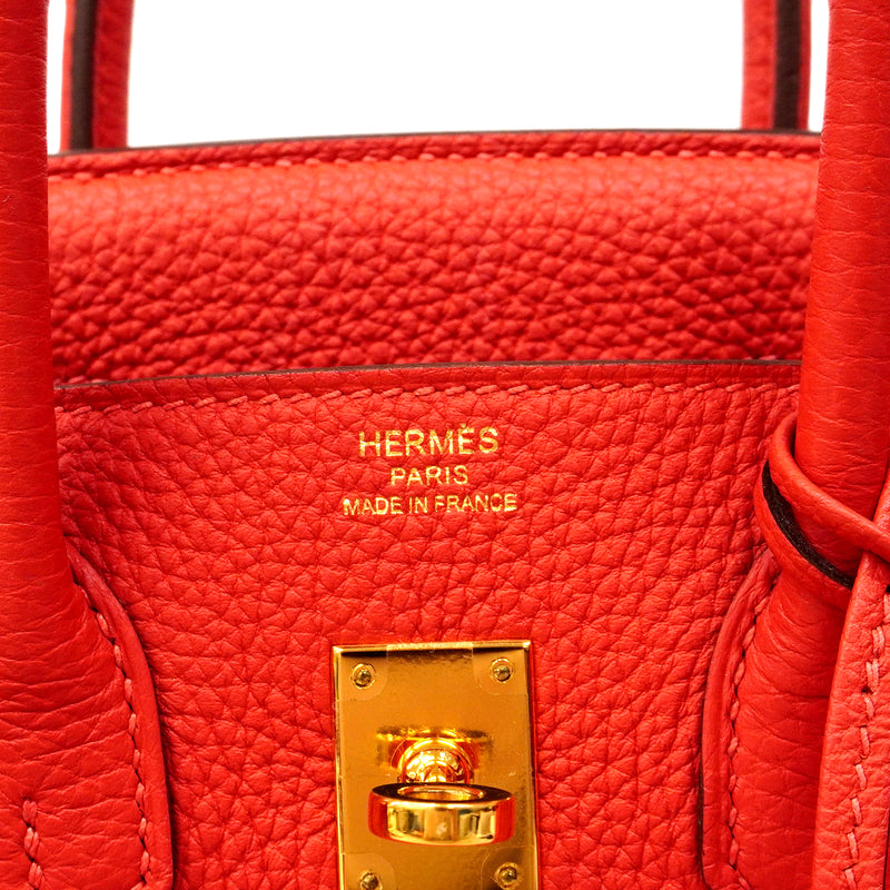 【6fa1548-g】エルメス ハンドバッグ バーキン25 トゴ ルージュピヴォワンヌ ゴールド金具 T刻印【中古】レディース
