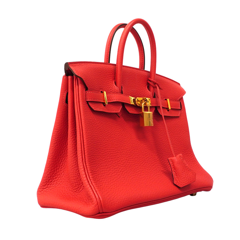 【6fa1548-g】エルメス ハンドバッグ バーキン25 トゴ ルージュピヴォワンヌ ゴールド金具 T刻印【中古】レディース