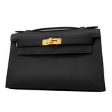 【6fa1552-g】エルメス ハンドバッグ ポシェットケリー スイフト ブラック ゴールド金具 G刻印【中古】レディース