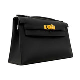 【6fa1552-g】エルメス ハンドバッグ ポシェットケリー スイフト ブラック ゴールド金具 G刻印【中古】レディース