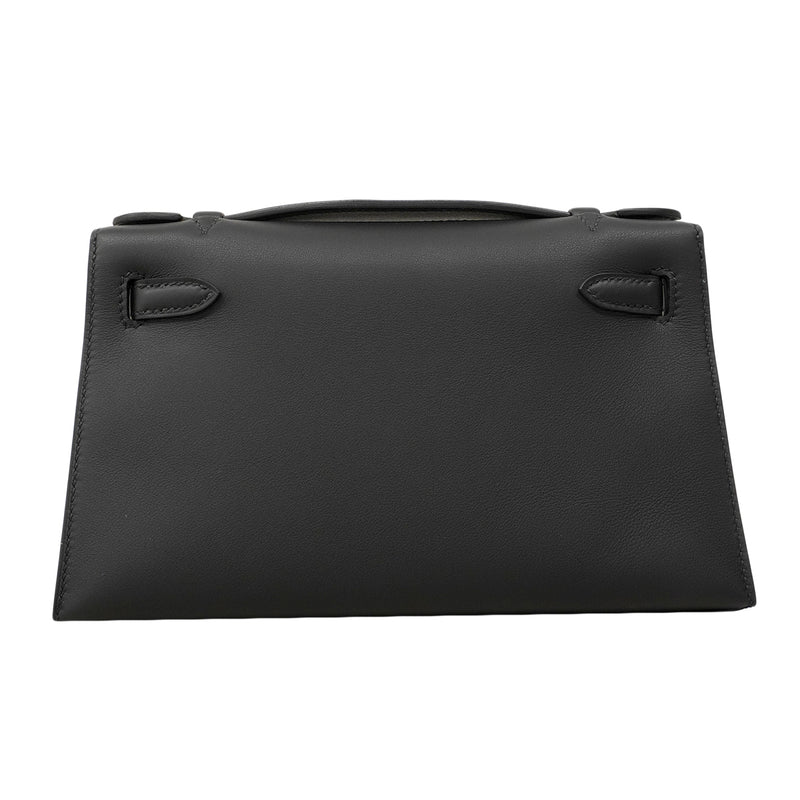 【6fa1552-g】エルメス ハンドバッグ ポシェットケリー スイフト ブラック ゴールド金具 G刻印【中古】レディース