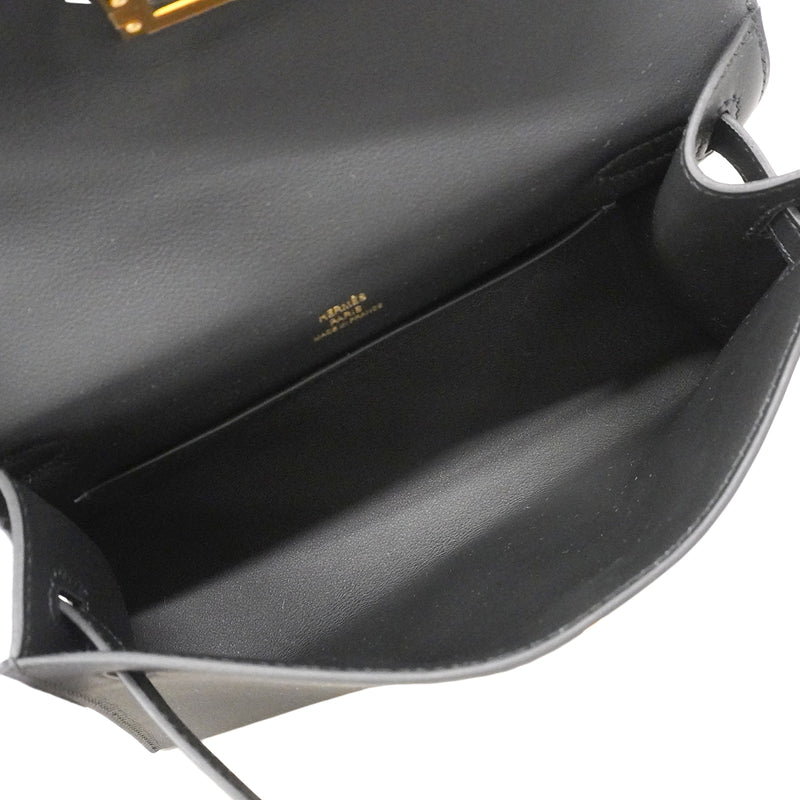 【6fa1552-g】エルメス ハンドバッグ ポシェットケリー スイフト ブラック ゴールド金具 G刻印【中古】レディース
