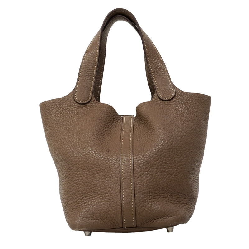 【6fa1556】エルメス ハンドバッグ ピコタンロックPM トリヨンクレマンス エトゥープ シルバー金具 □N刻印【中古】レディース