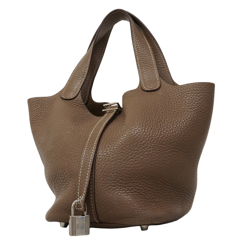【6fa1556】エルメス ハンドバッグ ピコタンロックPM トリヨンクレマンス エトゥープ シルバー金具 □N刻印【中古】レディース