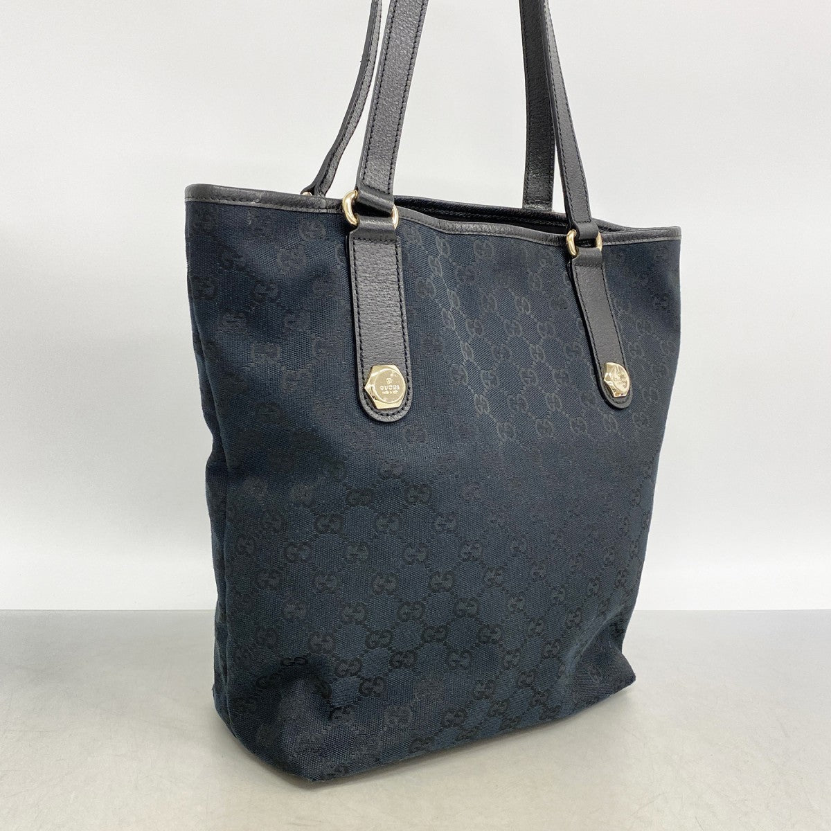 【6fa1557】グッチ トートバッグ GGキャンバス 153009 キャンバス ブラック ゴールド金具【中古】レディース
