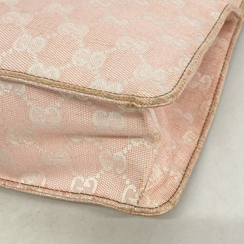 【6fa1559】グッチ ショルダーバッグ GGキャンバス 120841 キャンバス ピンク ホワイト ゴールド金具【中古】レディース