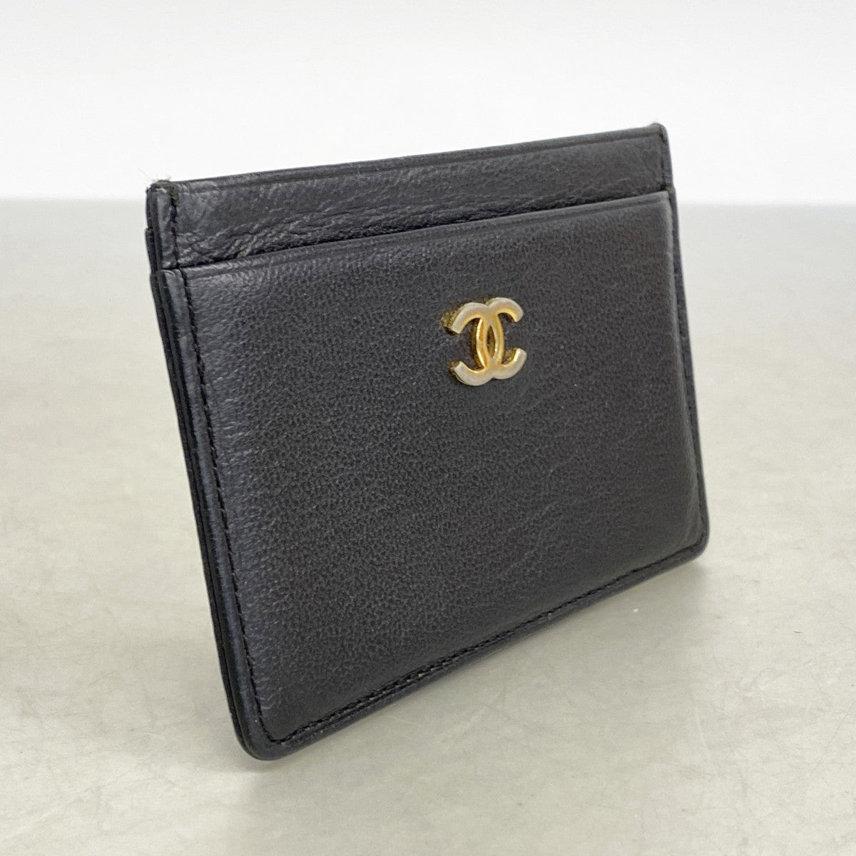 【6fa1561】シャネル カードケース レザー ブラック ゴールド金具【中古】レディース