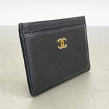 【6fa1561】シャネル カードケース レザー ブラック ゴールド金具【中古】レディース