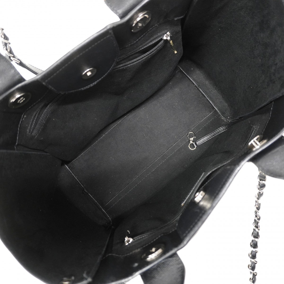 【6fa1662-h】シャネル チェーントート ドーヴィル チェーンショルダー キャビアスキン ブラック シルバー金具 2wayバッグ【中古】レディース