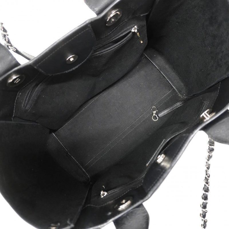 【6fa1662-h】シャネル チェーントート ドーヴィル チェーンショルダー キャビアスキン ブラック シルバー金具 2wayバッグ【中古】レディース