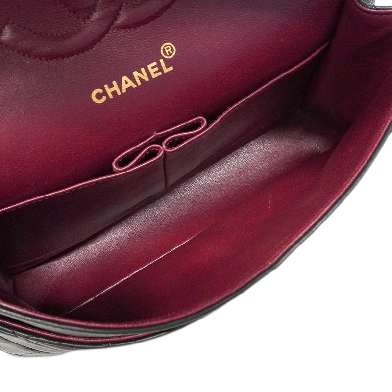 【6fa1627-h】シャネル ショルダーバッグ マトラッセ Wフラップ Wチェーン ラムスキン ブラック ゴールド金具【中古】レディース