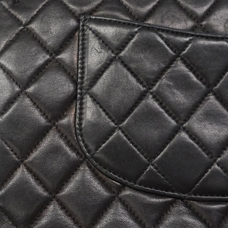 【6fa1637】シャネル ショルダーバッグ マトラッセ Wフラップ Wチェーン ラムスキン ブラック ゴールド金具【中古】レディース