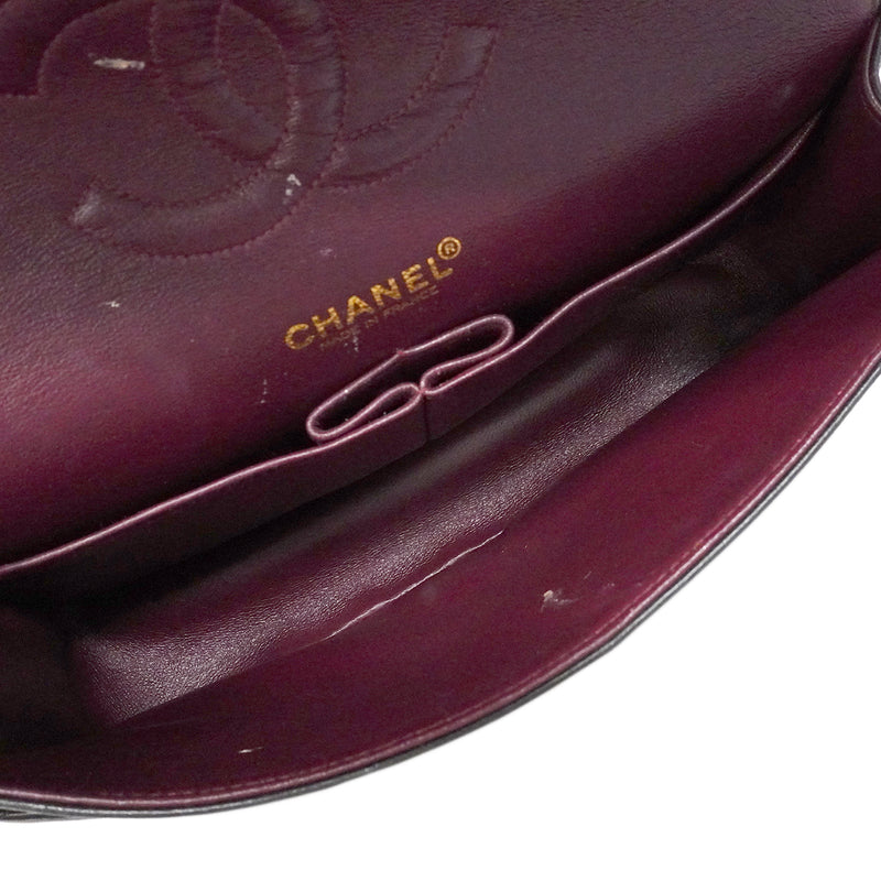 【6fa1637】シャネル ショルダーバッグ マトラッセ Wフラップ Wチェーン ラムスキン ブラック ゴールド金具【中古】レディース