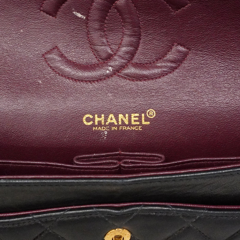 【6fa1637】シャネル ショルダーバッグ マトラッセ Wフラップ Wチェーン ラムスキン ブラック ゴールド金具【中古】レディース
