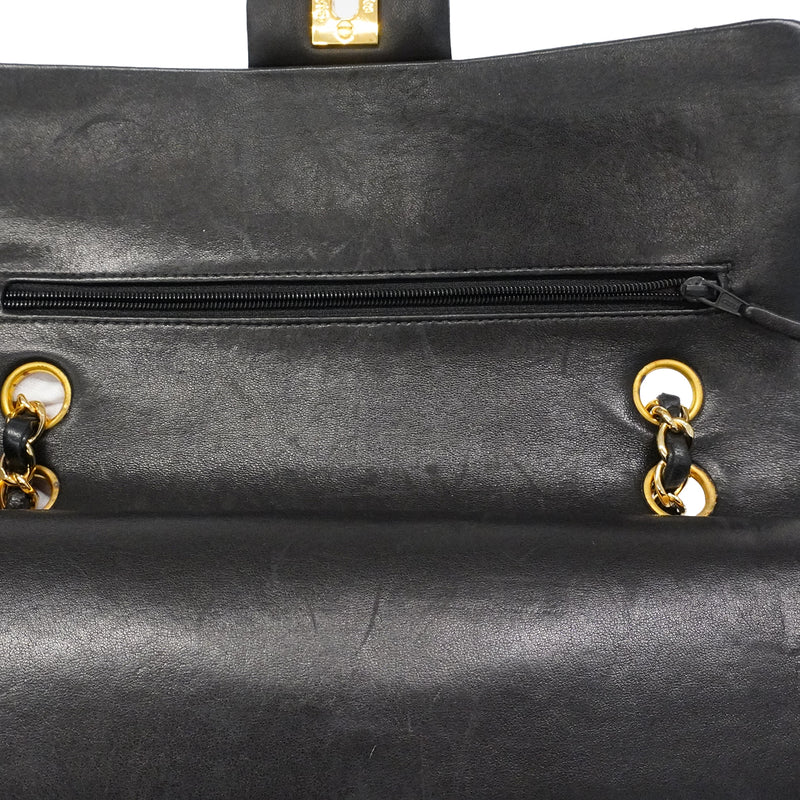 【6fa1637】シャネル ショルダーバッグ マトラッセ Wフラップ Wチェーン ラムスキン ブラック ゴールド金具【中古】レディース