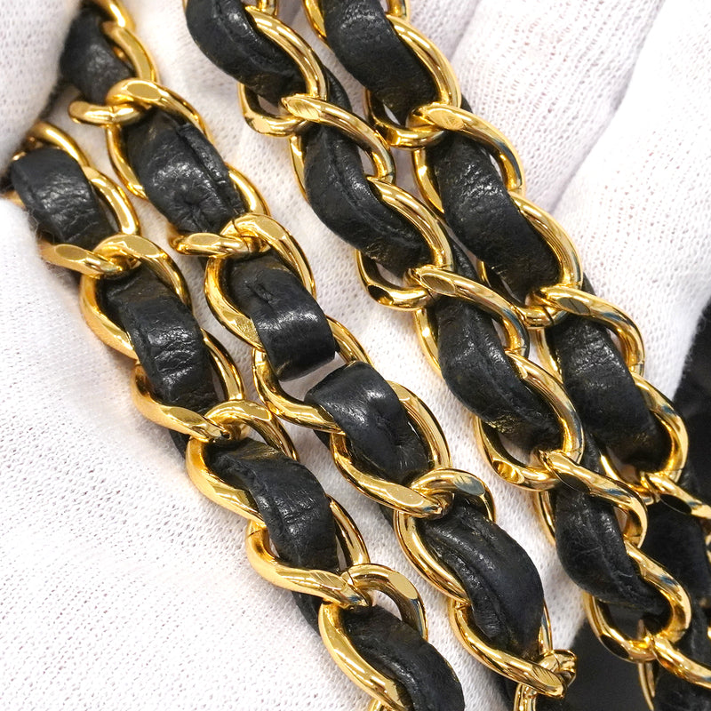 【6fa1637】シャネル ショルダーバッグ マトラッセ Wフラップ Wチェーン ラムスキン ブラック ゴールド金具【中古】レディース