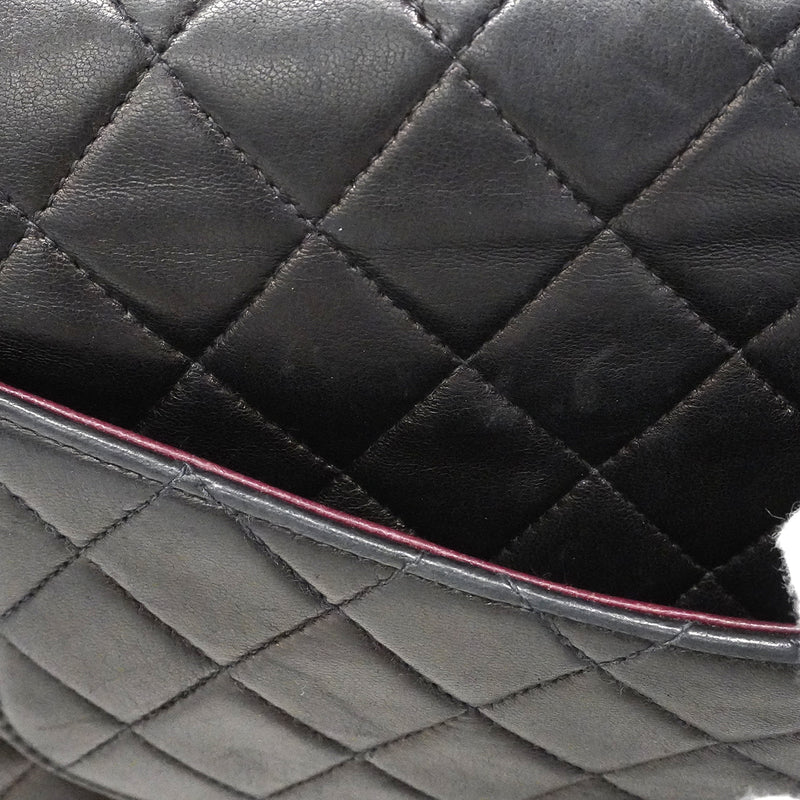 【6fa1637】シャネル ショルダーバッグ マトラッセ Wフラップ Wチェーン ラムスキン ブラック ゴールド金具【中古】レディース