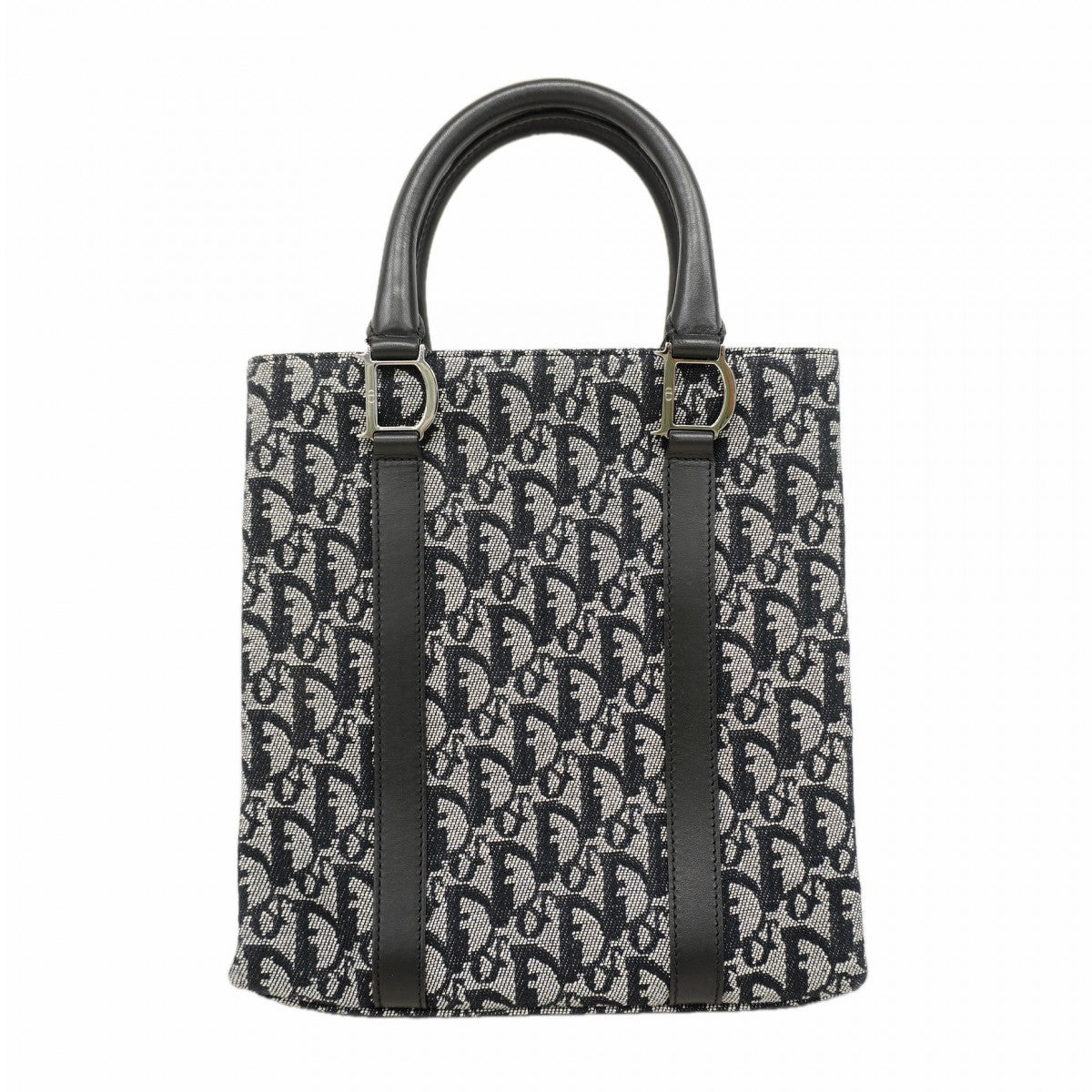 【6fa1652】クリスチャンディオール トートバッグ トロッター キャンバス ブラック シルバー金具【中古】レディース