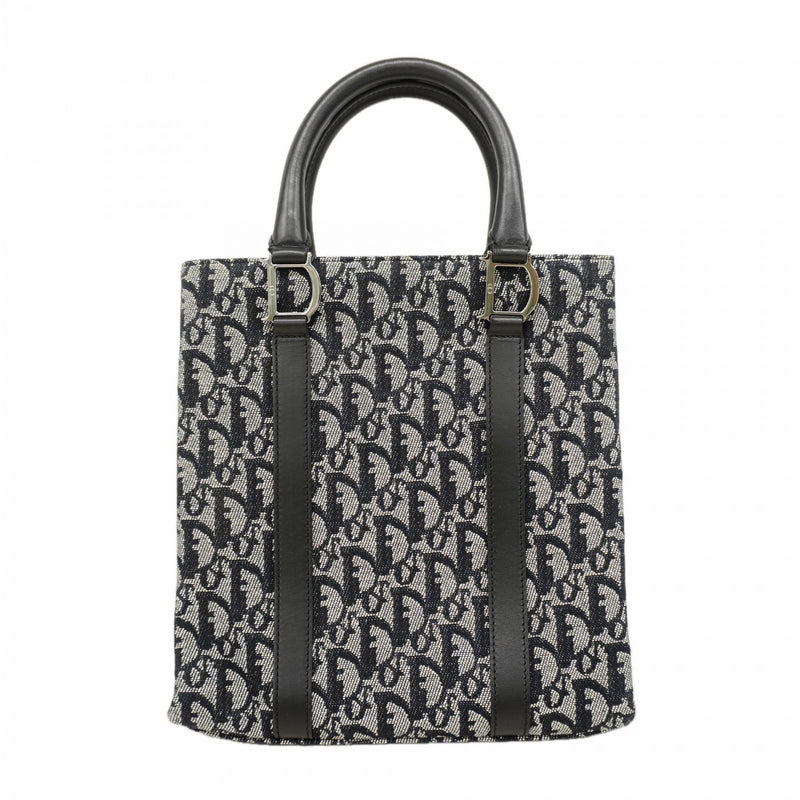 【6fa1652】クリスチャンディオール トートバッグ トロッター キャンバス ブラック シルバー金具【中古】レディース