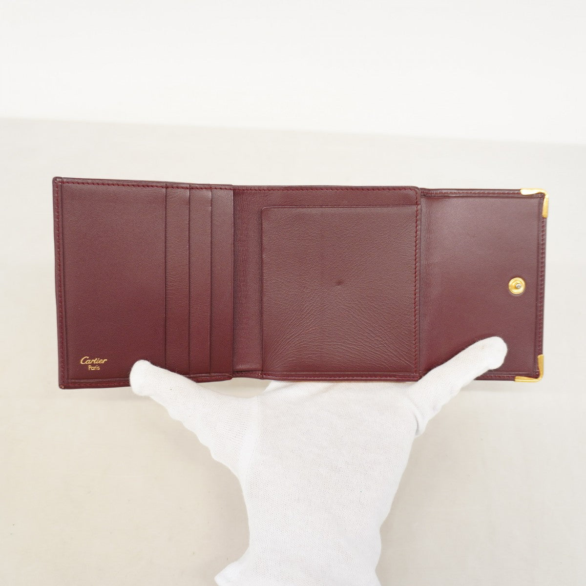 【6fa1661】カルティエ コインケース マスト レザー ボルドー ゴールド金具【中古】レディース