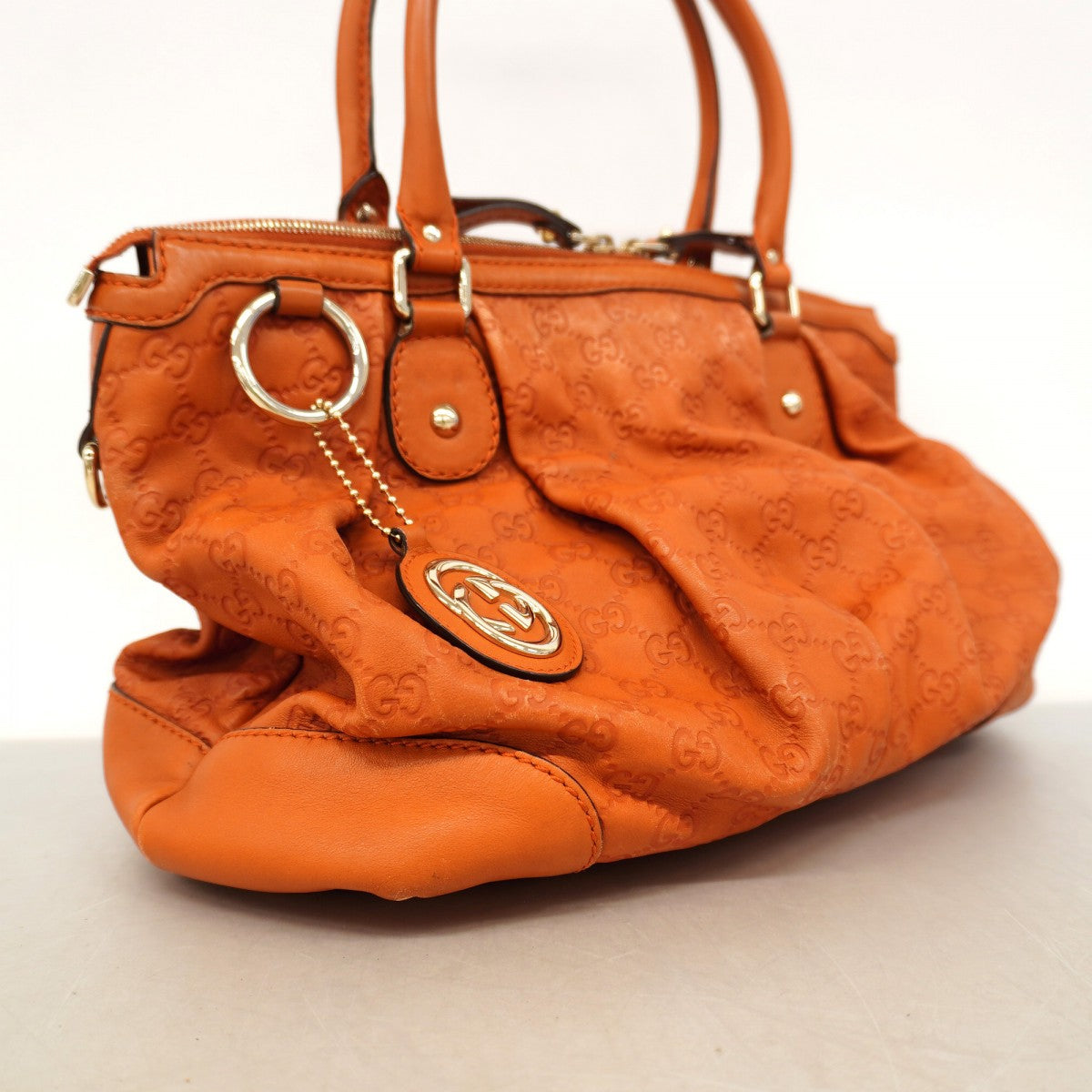 【6fa1671-k】グッチ トートバッグ グッチシマ 285730 レザー オレンジ シャンパンゴールド金具 2wayバッグ【中古】レディース