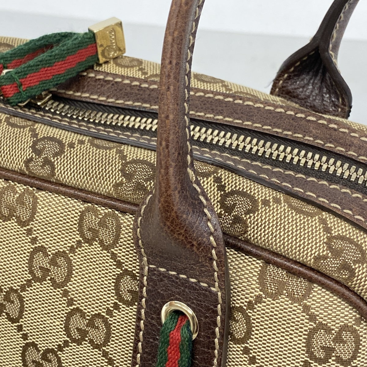 【6fa1684】グッチ ショルダーバッグ GGキャンバス/シェリーライン 161720 キャンバス ベージュ ブラウン ゴールド金具【中古】レディース
