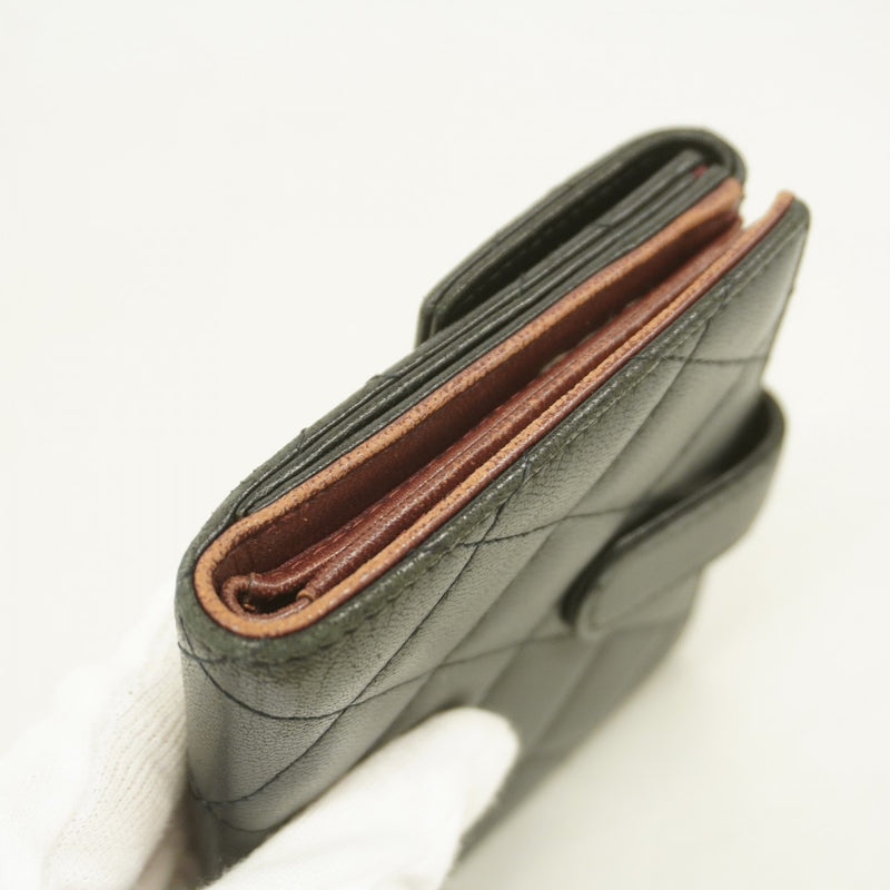 【6fa1695】シャネル 財布 マトラッセ ラムスキン ブラック シルバー金具【中古】レディース