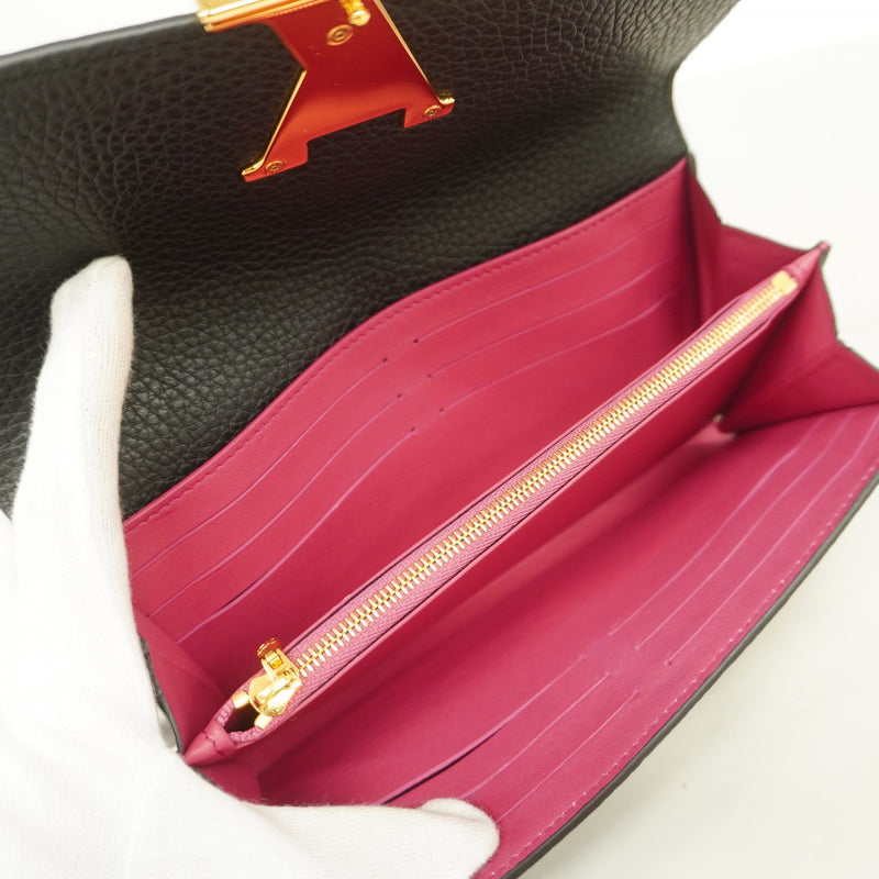 【6fa1702】ルイヴィトン 長財布 トリヨン ポルトフォイユカプシーヌ M61248 ノワール【中古】レディース