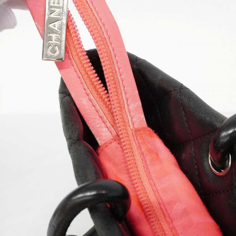 【6fa1726】シャネル トートバッグ カンボン ラムスキン ブラック シルバー金具【中古】レディース