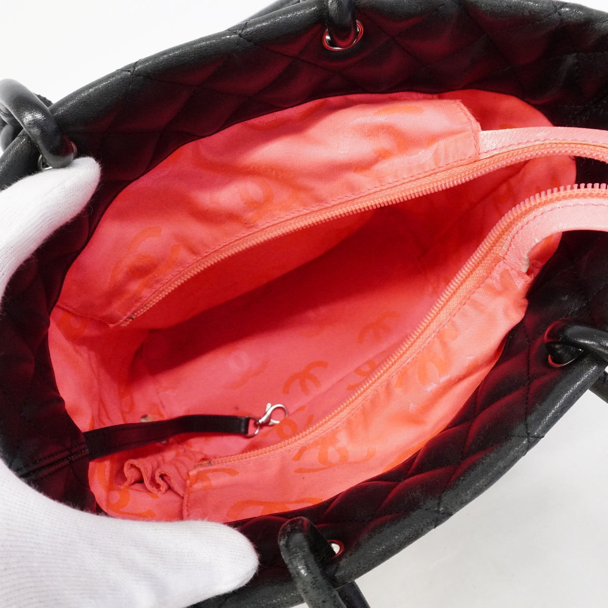 【6fa1726】シャネル トートバッグ カンボン ラムスキン ブラック シルバー金具【中古】レディース
