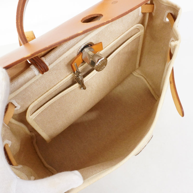 【6fa1736】エルメス ハンドバッグ エールバッグPM トワルアッシュ ナチュラル シルバー金具 □E刻印 2wayバッグ【中古】レディース