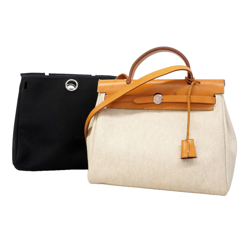 【6fa1736】エルメス ハンドバッグ エールバッグPM トワルアッシュ ナチュラル シルバー金具 □E刻印 2wayバッグ【中古】レディース