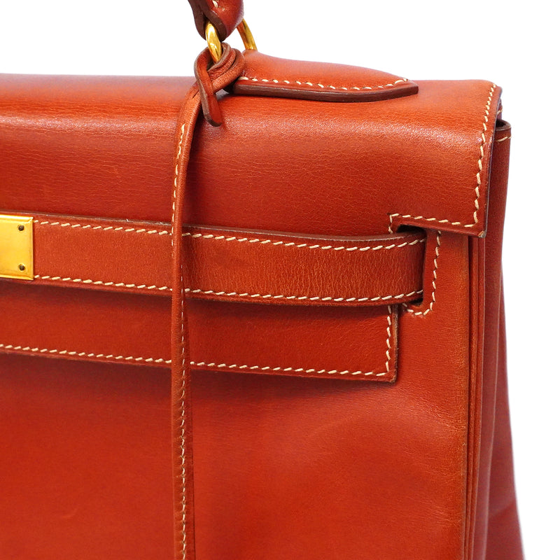 【6fa1747】エルメス ハンドバッグ ケリー32 ボックスカーフ サンギーヌ ゴールド金具 ○Z刻印【中古】レディース